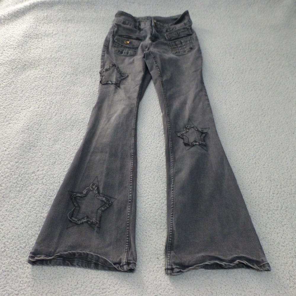 Hot Topic Jeans Womens 9 Flare Denim Y2K Goth Low Rise Black Bell Bottoms